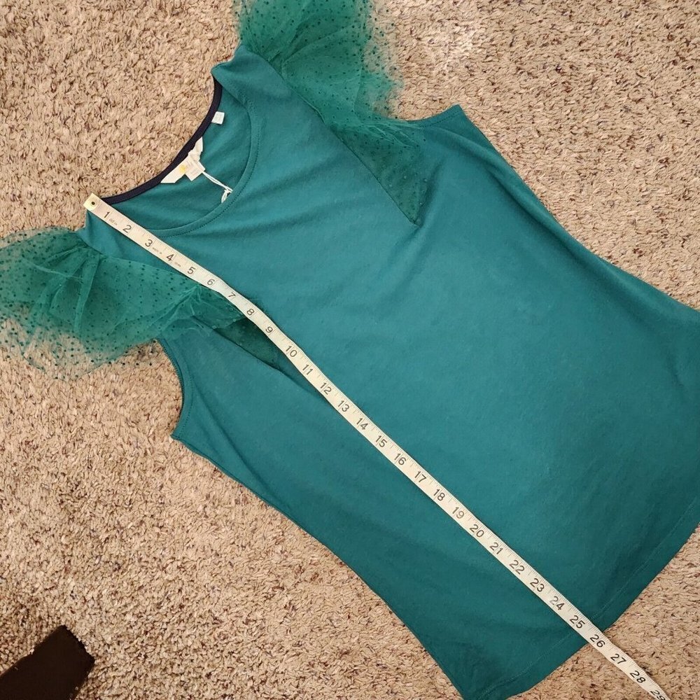 NWT Boden Polka Dot Tulle Statement Shoulder Ruffle Jersey Forest Green US4 - Picture 9 of 11